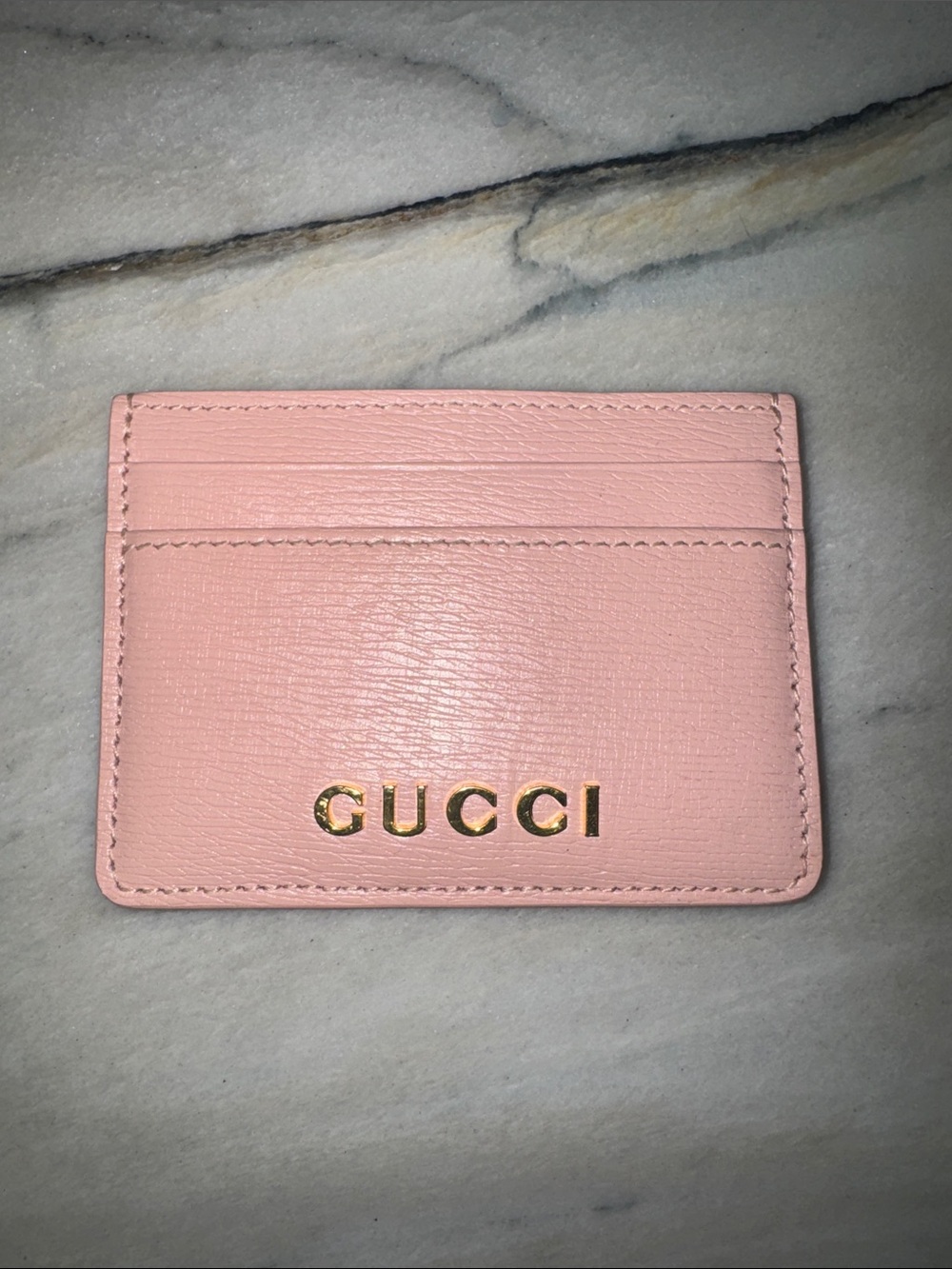 Gucci Pastel Pink Leather Card Case with Gold Logo